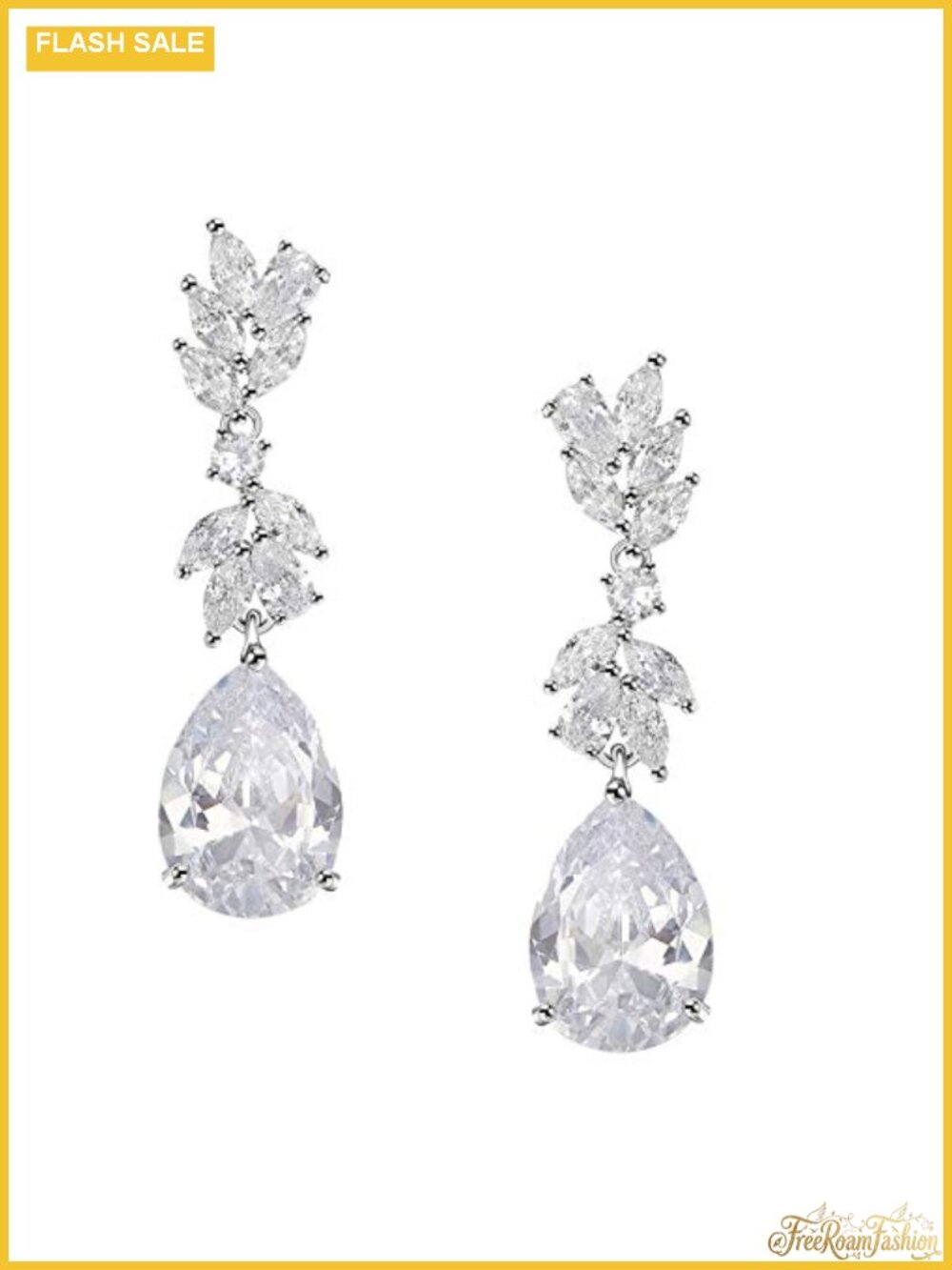Cubic Zirconia Silver Plated Copper Dangle Earrings Bridal Wedding